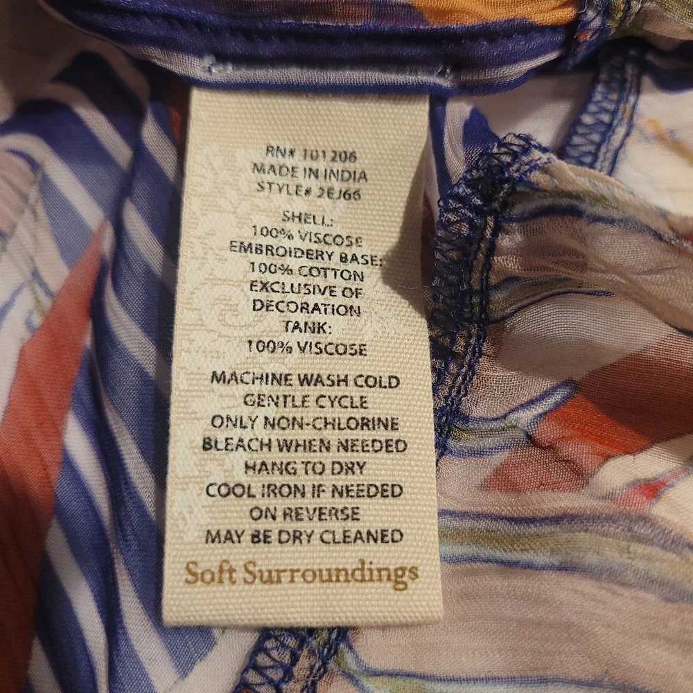 Soft Surroundings Tory Tunic Boho Floral Stripe Print Top Tassel Sheer Sz Large - Picture 7 of 15